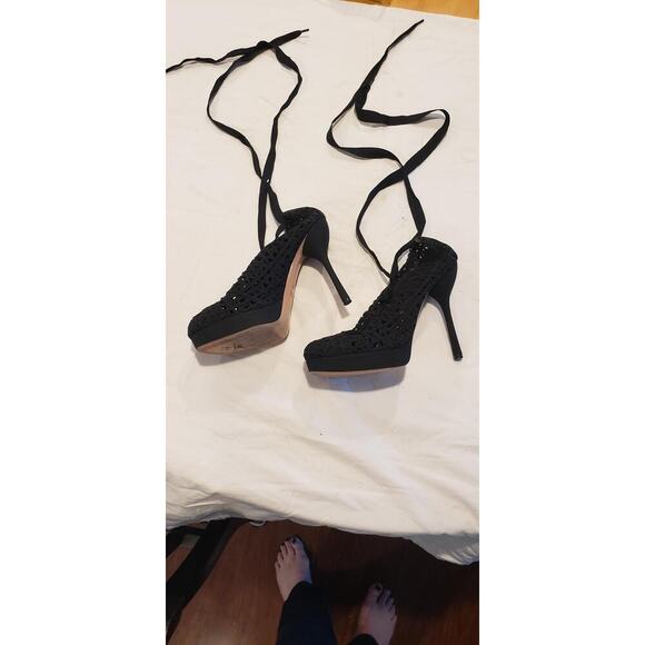 Emporio Armani Shoes Black Lace Up the Leg Stiletto High Heels Italy sz 39 Sexy - Picture 12 of 16